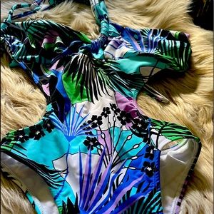 New Cut out Sides Tropical Print Hater Swimsuit S